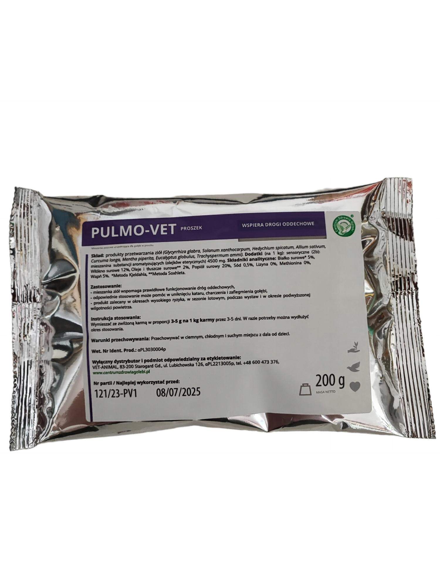 PULMO-VET PROSZEK 200G VET ANIMAL zdrowy układ oddechowy u gołębi